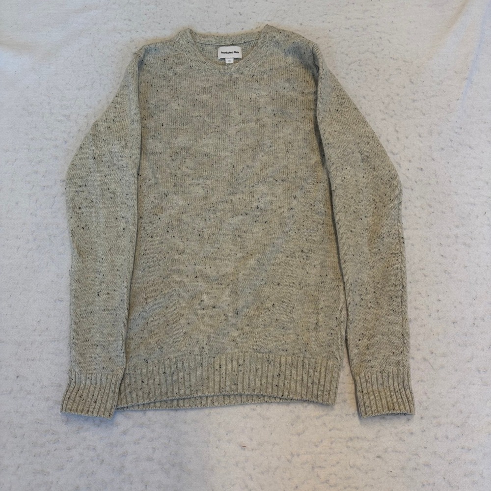 Frank And Oak Crewneck Sweater Mens XS Gray Speckled Knit Long Sleeve